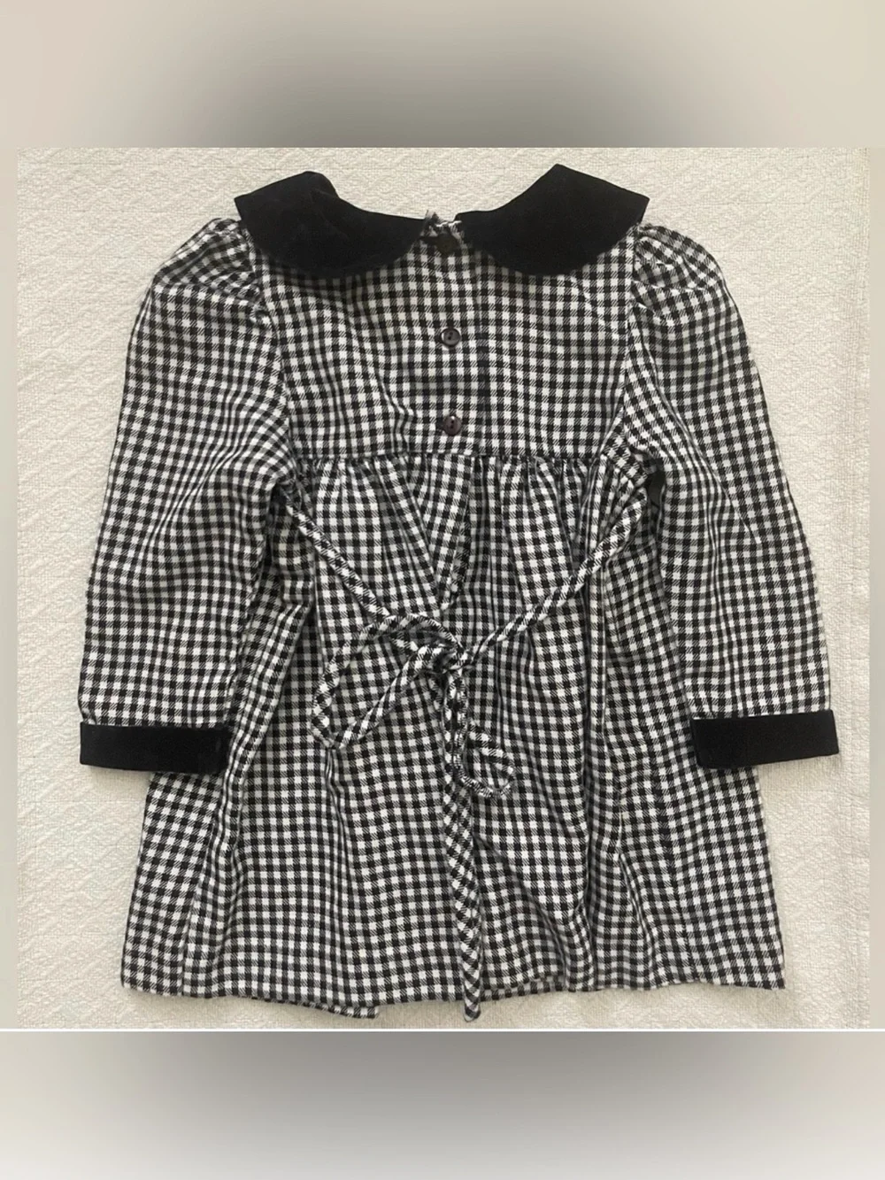 Rare Editions Vintage Black White Checkered Dress Velvet and Embroidered Accents
